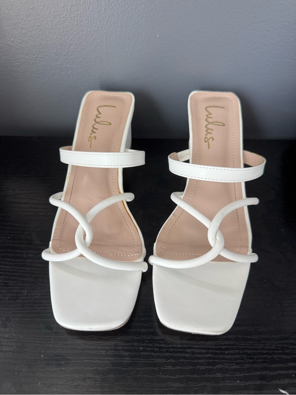 Lulus White Strappy Square Toe Block Heel Sandals – Size 8.5